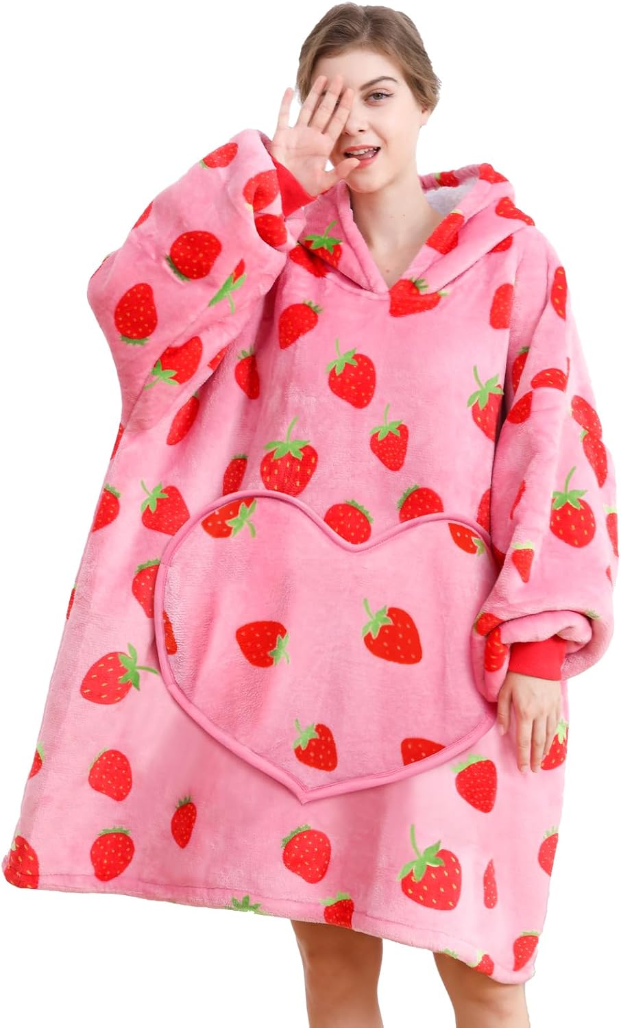 Wearable Blanket Hoodie with Fluffy Sherpa Lining