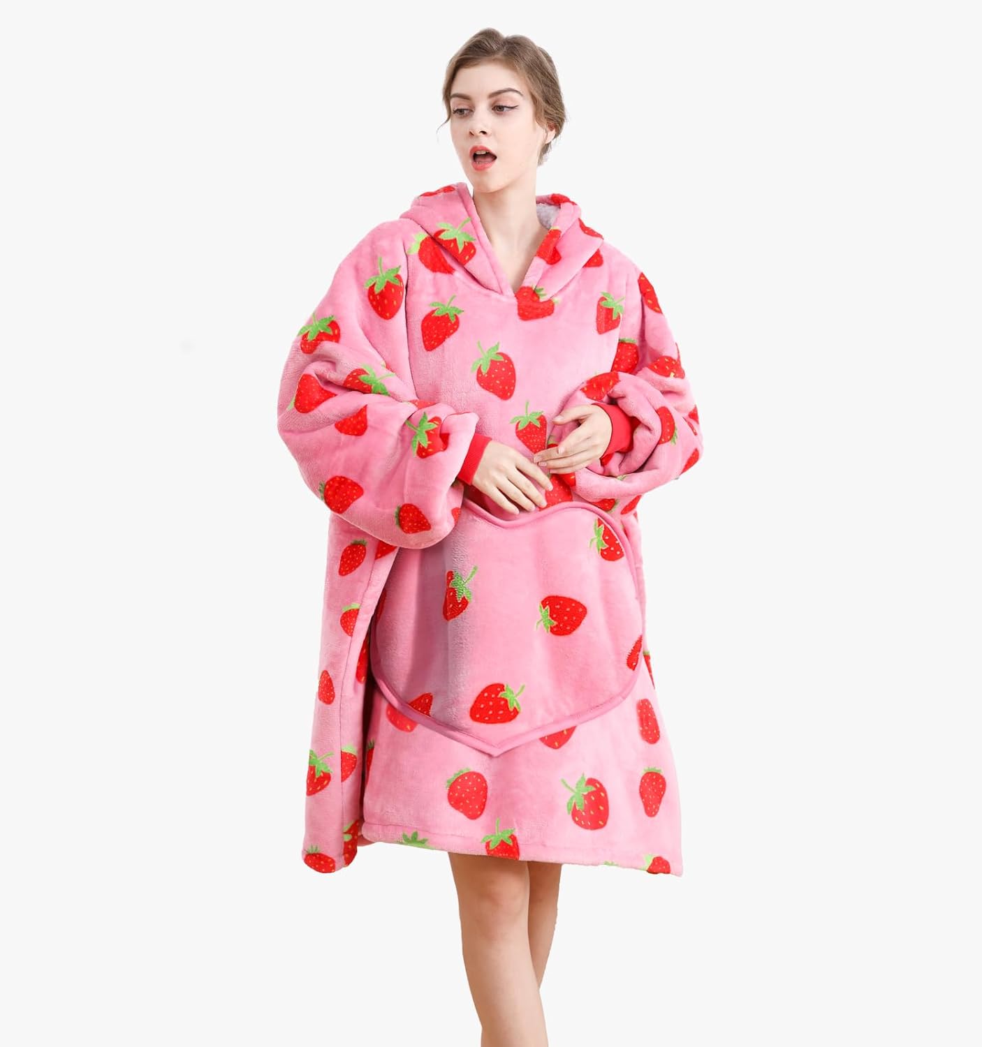 Wearable Blanket Hoodie with Fluffy Sherpa Lining