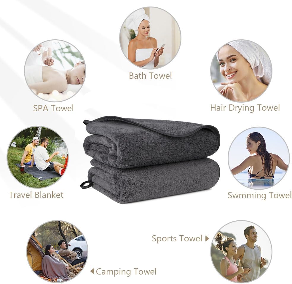 Orighty Bath Towels Pack of 2 - Soft Microfiber Quick Drying Grey