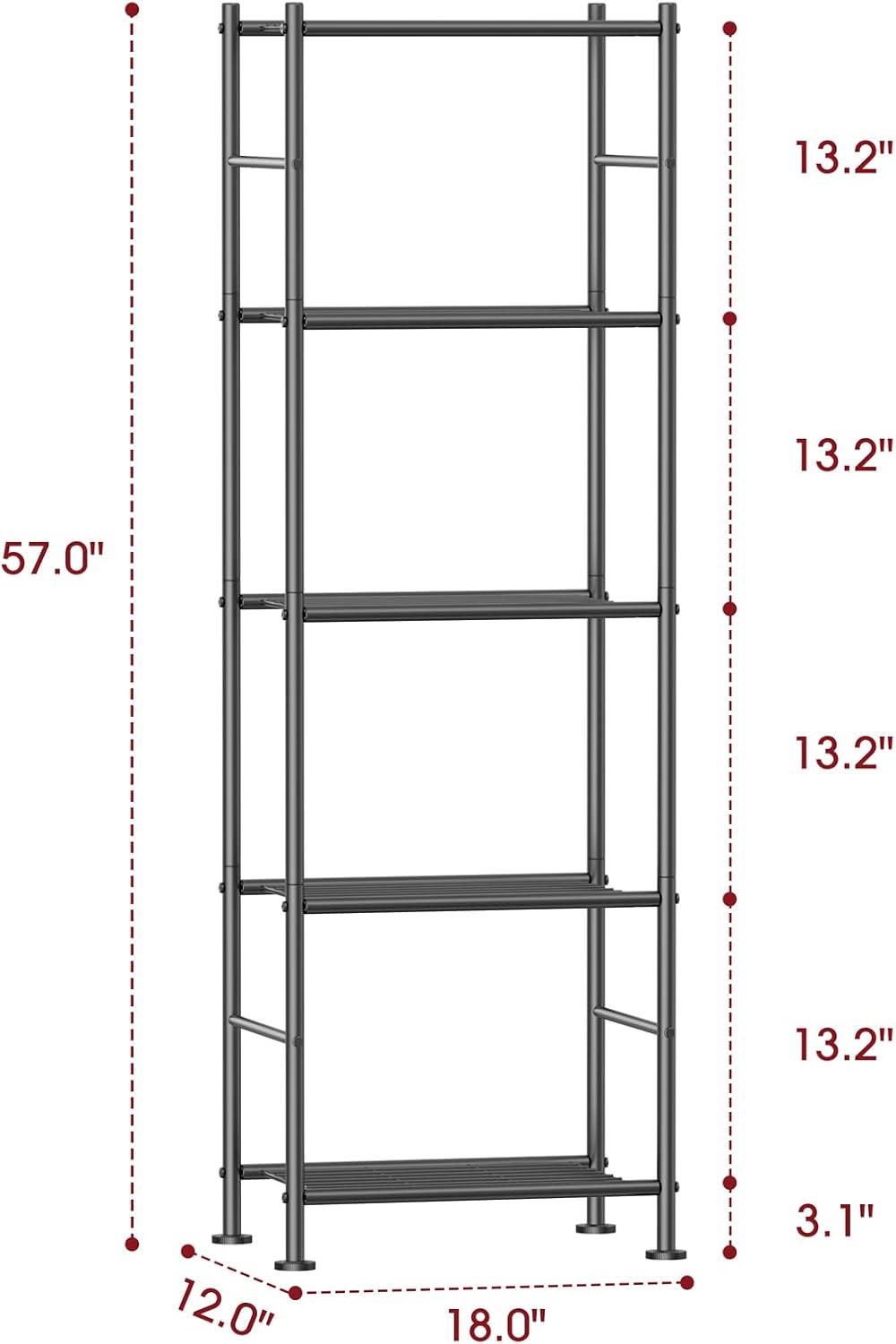 Sakugi 5 Tier Metal Shelf Organizer Black 18x12x57