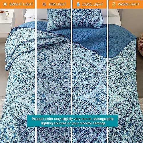 Comfort Spaces Reversible Quilt Set Glamorous Damask Aqua 2 Piece