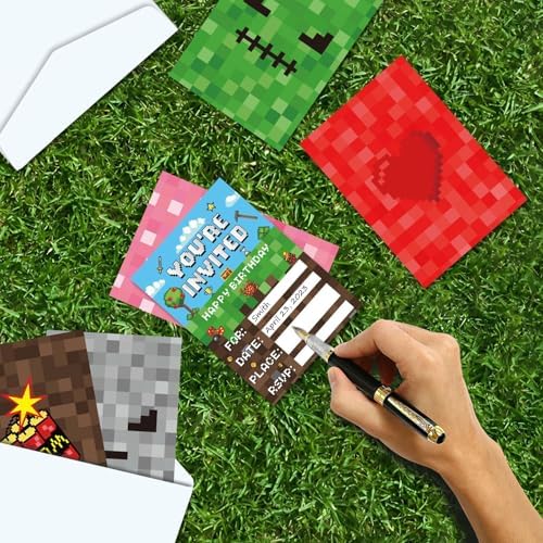 Pixel Birthday Invites 30 Sets with Stickers and Envelopes