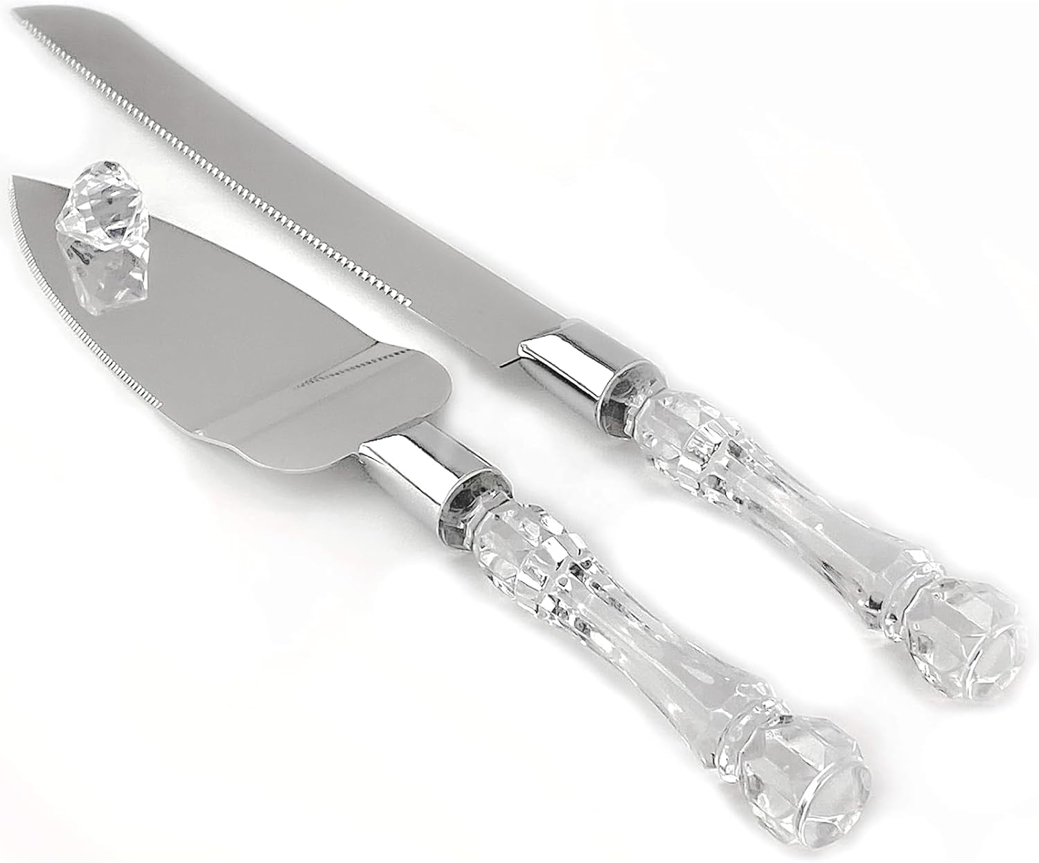 Adorox Cake Knife and Server Set with Acrylic Faux Crystal Handles