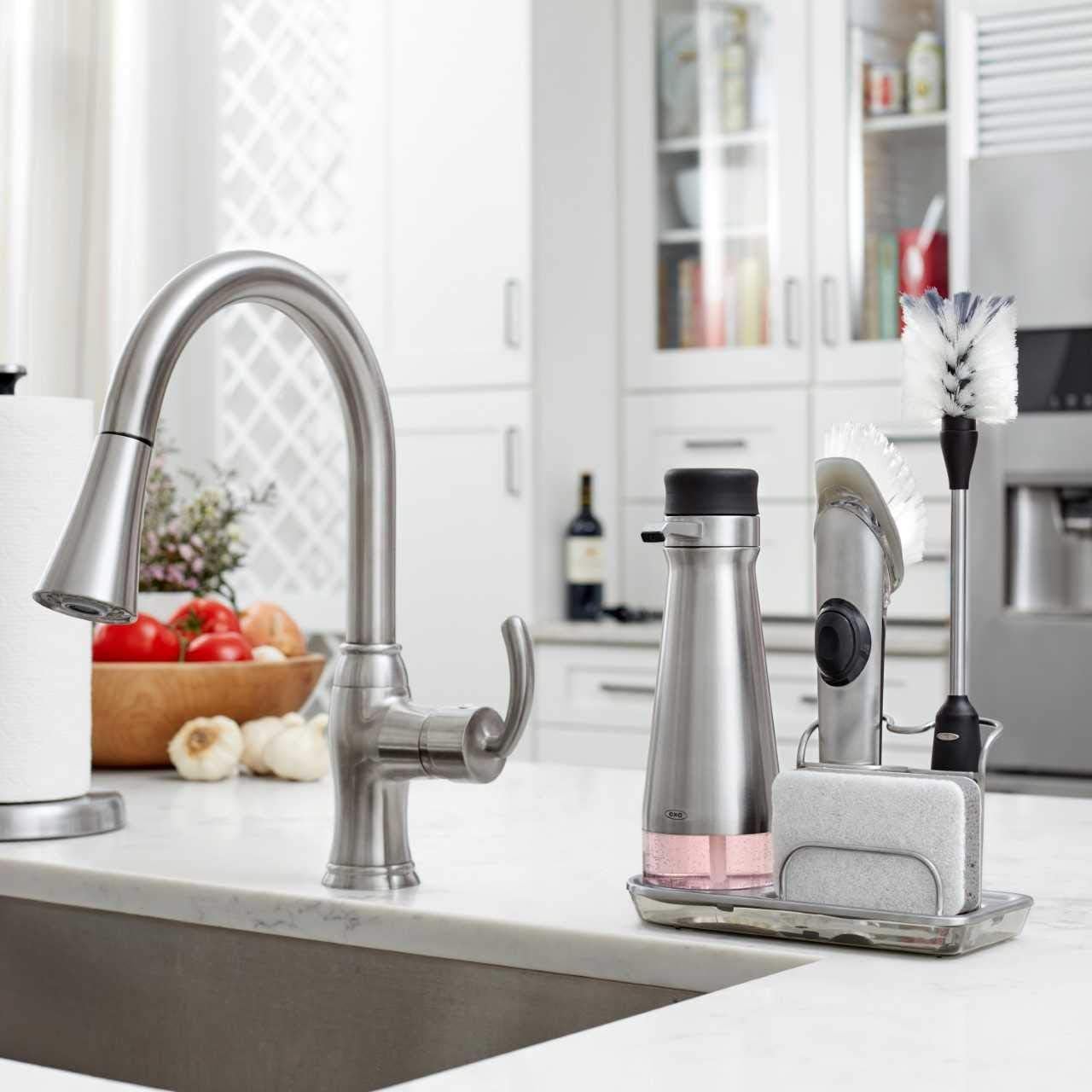 OXO Steel Soap Dispensing Dish Brush 10 In 1