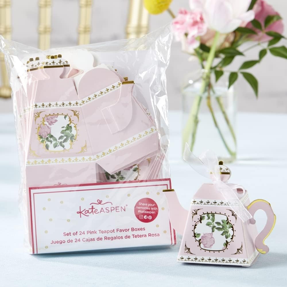 Kate Aspen Tea Party Favor Box Set of 24 Pink Gold Foil