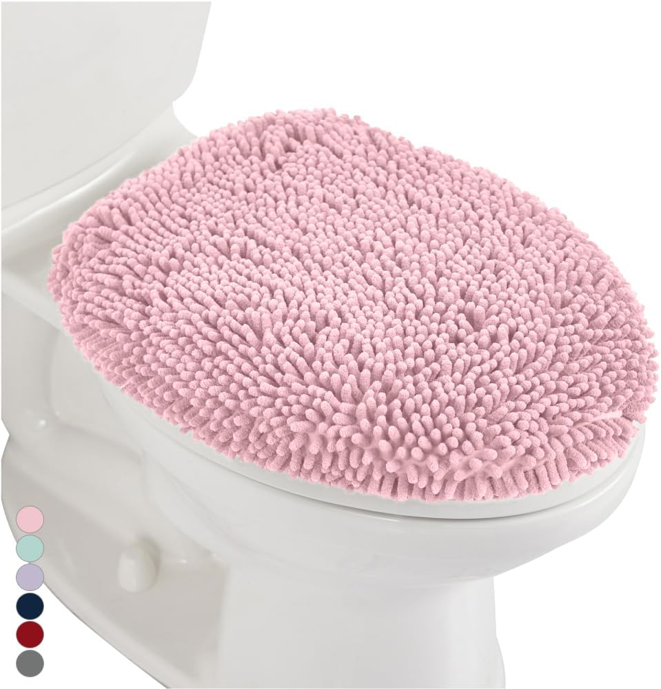 GORILLA GRIP Soft Chenille Toilet Lid Cover Light Pink