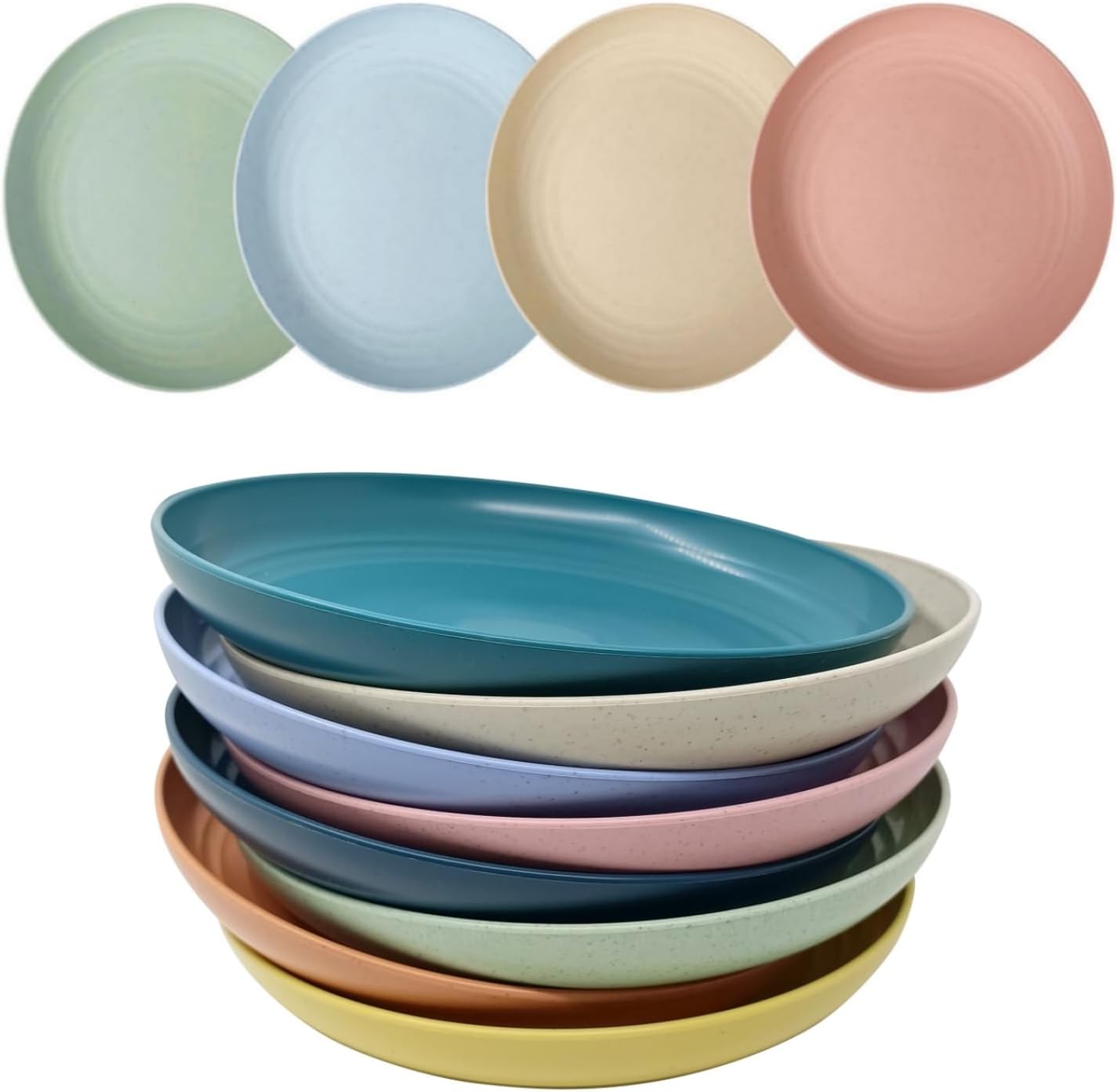 WANBY Lightweight Wheat Straw Plates Unbreakable Dinnerware Set 8 Pack