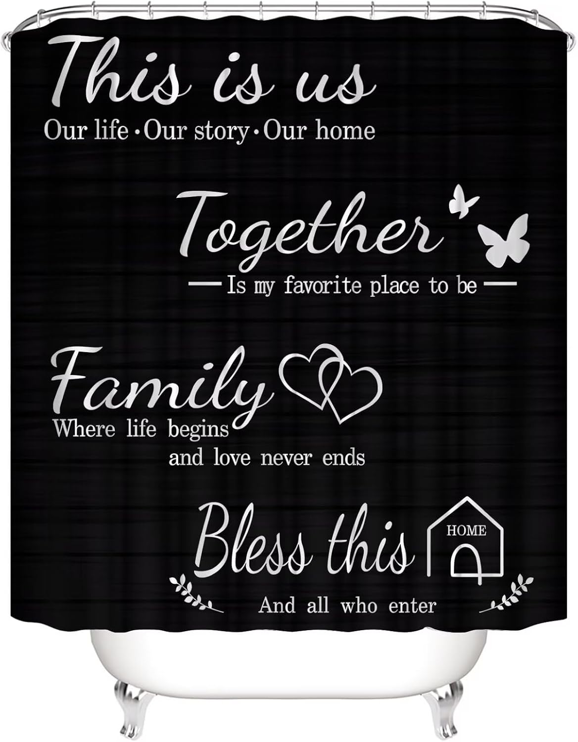 AZHM Family Shower Curtain Set with Rugs and 12 Hooks