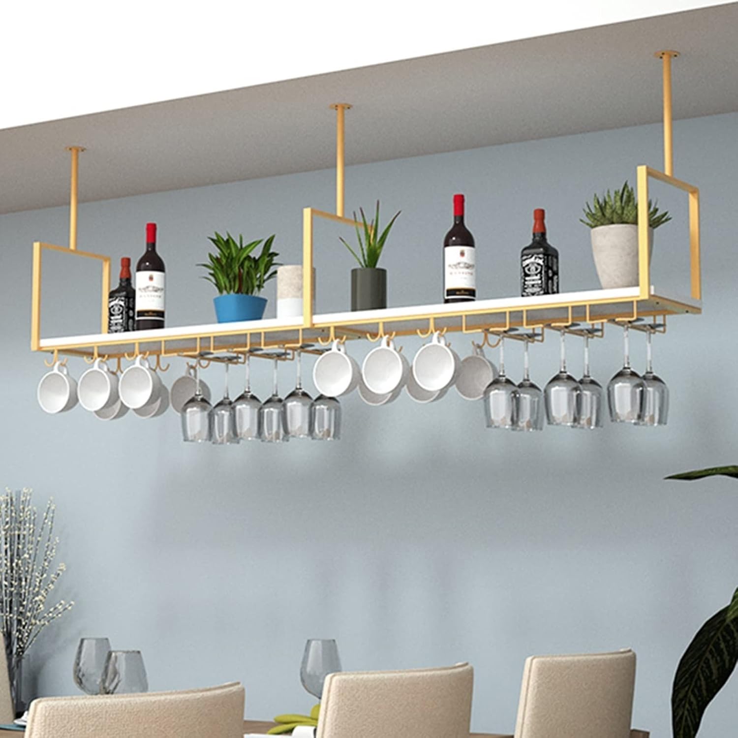 KOHARA Wall Mounted Wine Rack with Two Cup Holders