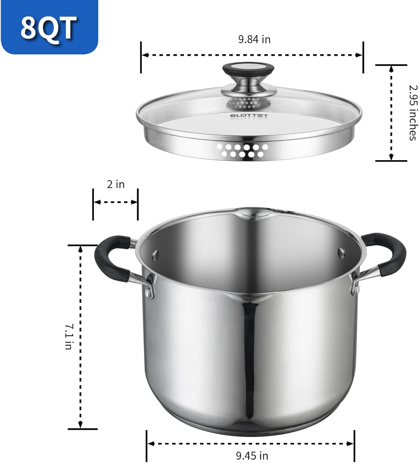 8 Quart Stainless Steel Stock Pot with Strainer Glass Lid