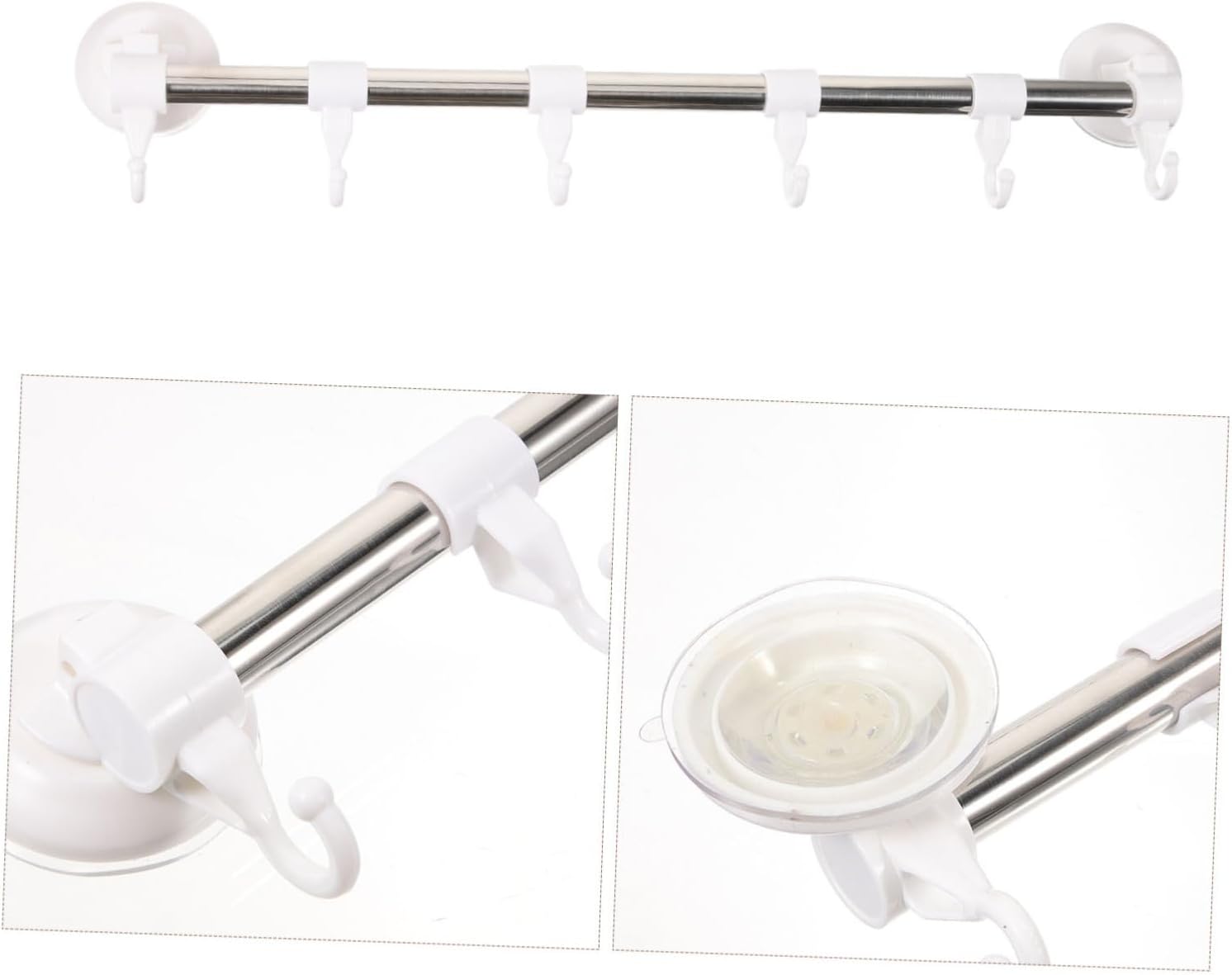Adjustable Chrome Towel Bar Wall Mount Pot Rack Suction Cup Hooks