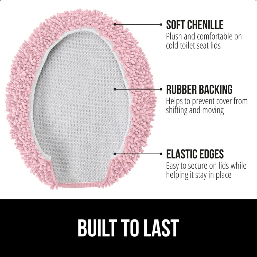 GORILLA GRIP Soft Chenille Toilet Lid Cover Light Pink