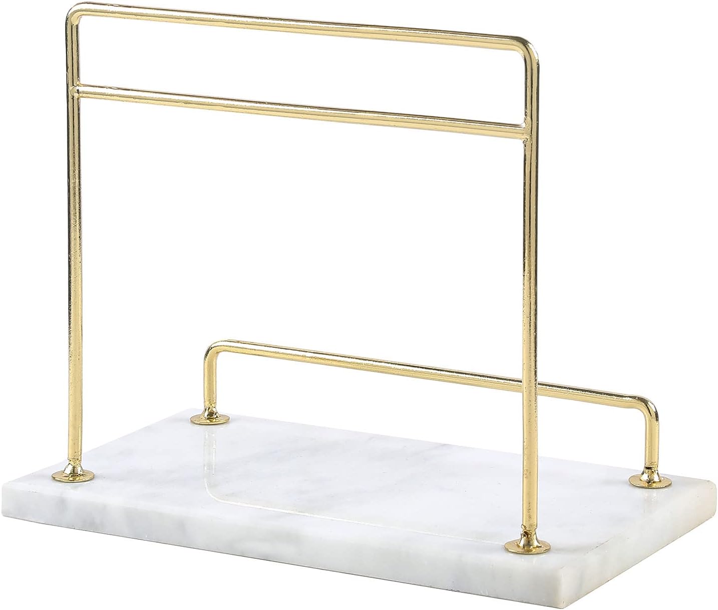 MyGift Modern Marble Cookbook Stand with Brass Metal Rail