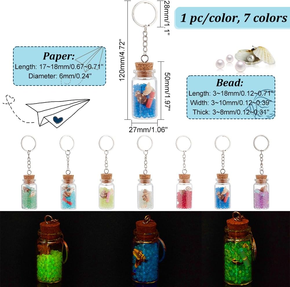 PH PandaHall 7pcs Glass Wishing Jar Keychains