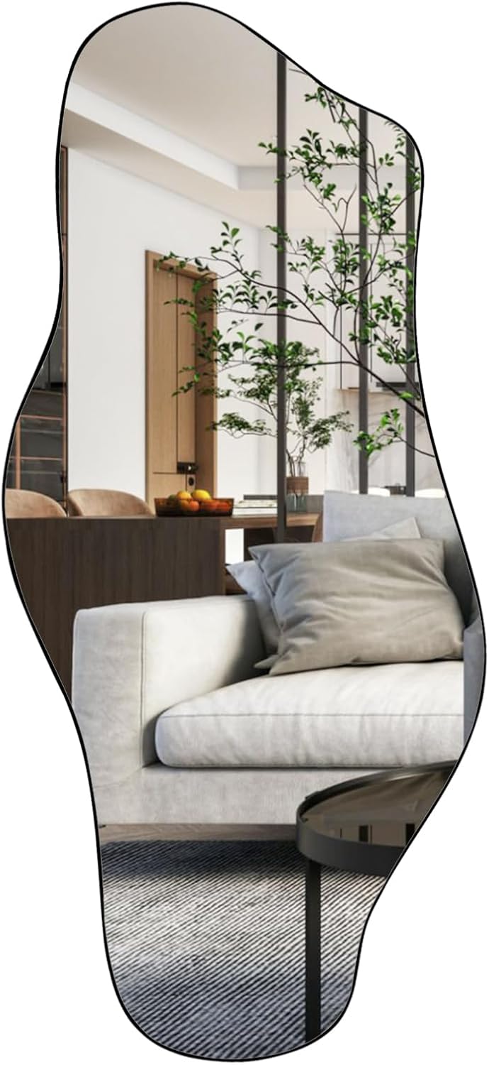 Gluck Plants Irregular Wall Mirror 21x472 Inch Black Modern Asymmetrical Mirror