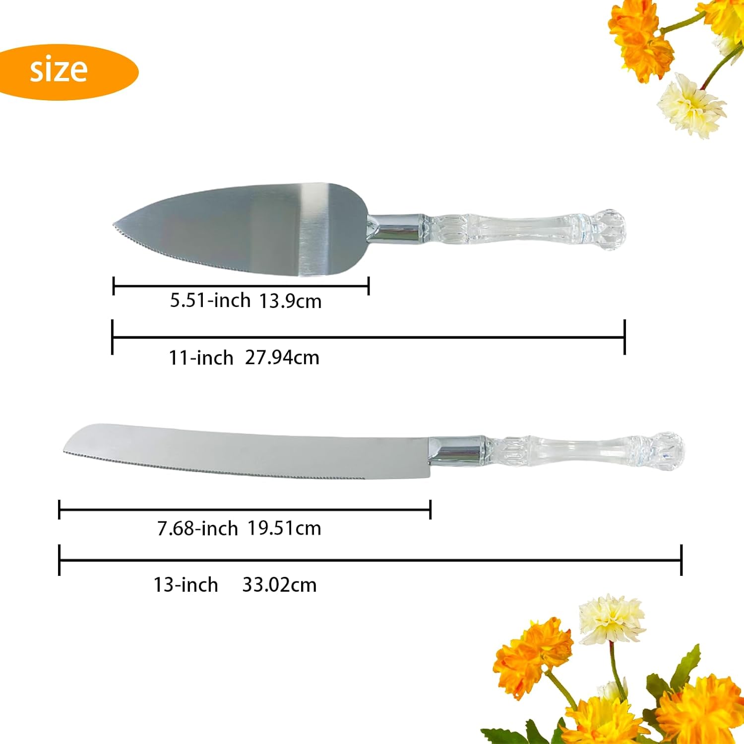 Adorox Cake Knife and Server Set with Acrylic Faux Crystal Handles
