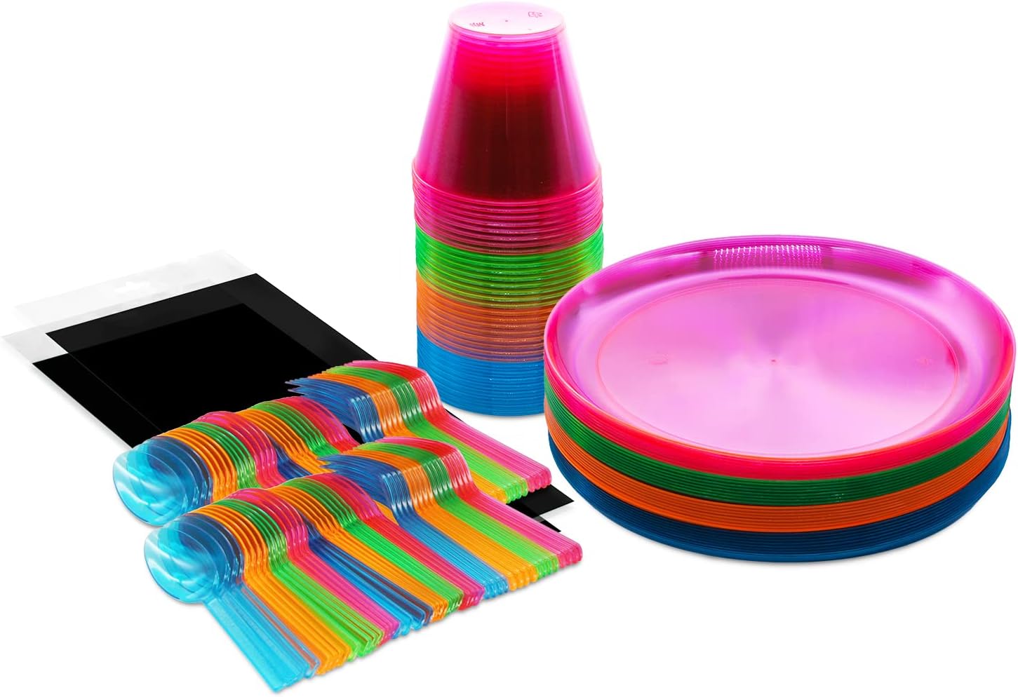 Neon Party Supplies Set with Blacklight UV Glow