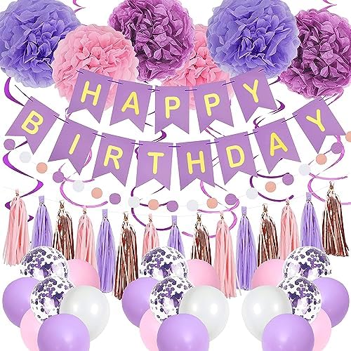 Purple Pink Birthday Party Decorations Set for Women Girls