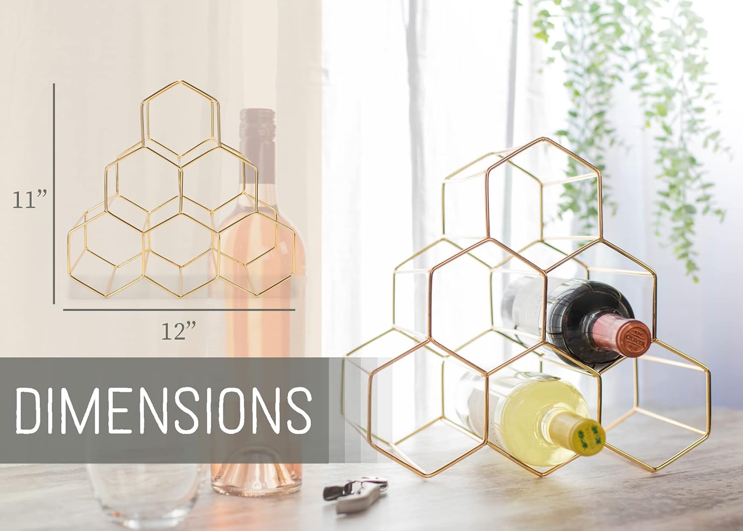 NAT Jules Honeycomb Gold Tone Wine Rack