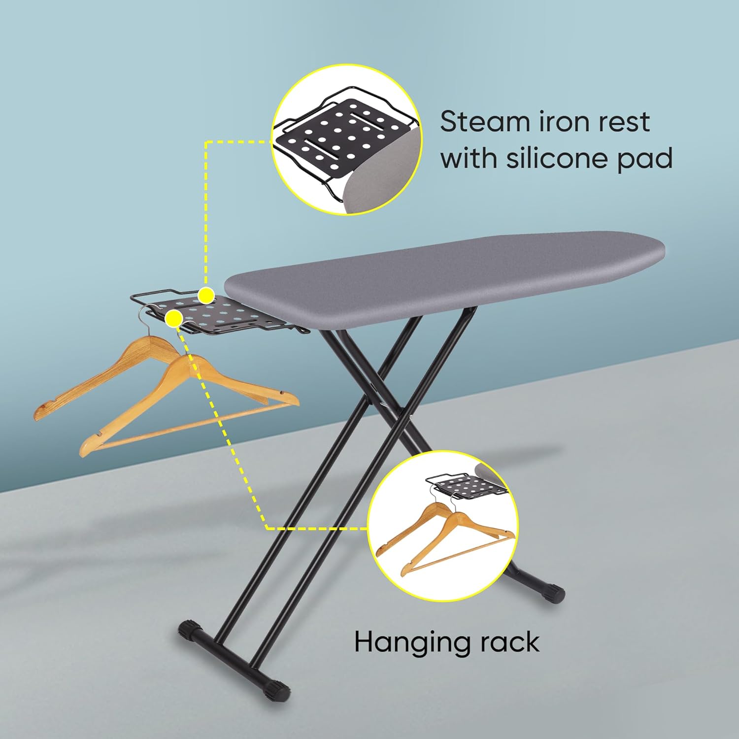 Deluxe Ironing Board with Heat Resistant Cover and Thick Felt Pad