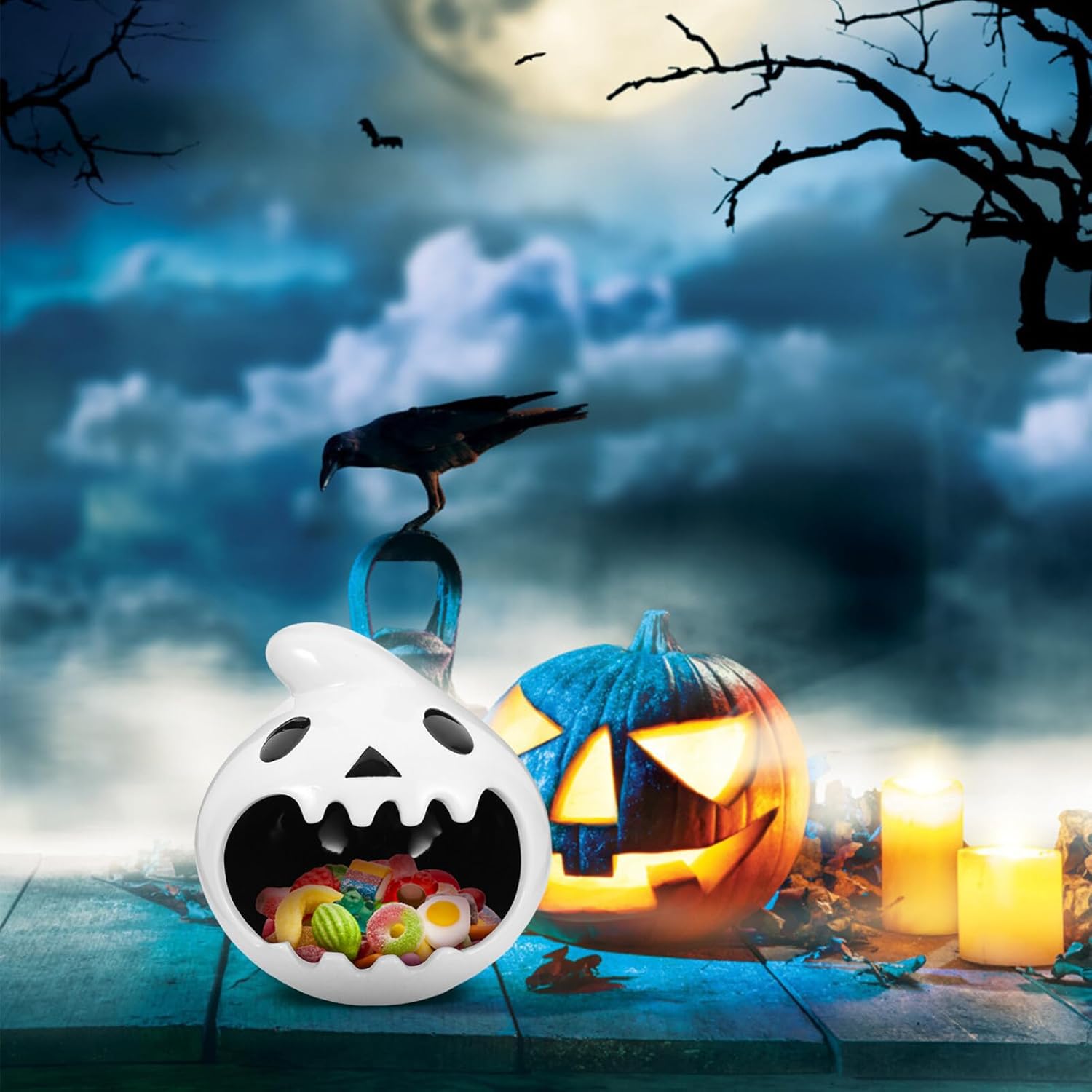 Halloween Candy Bowl Ghost Shaped Ceramic Candle Holder