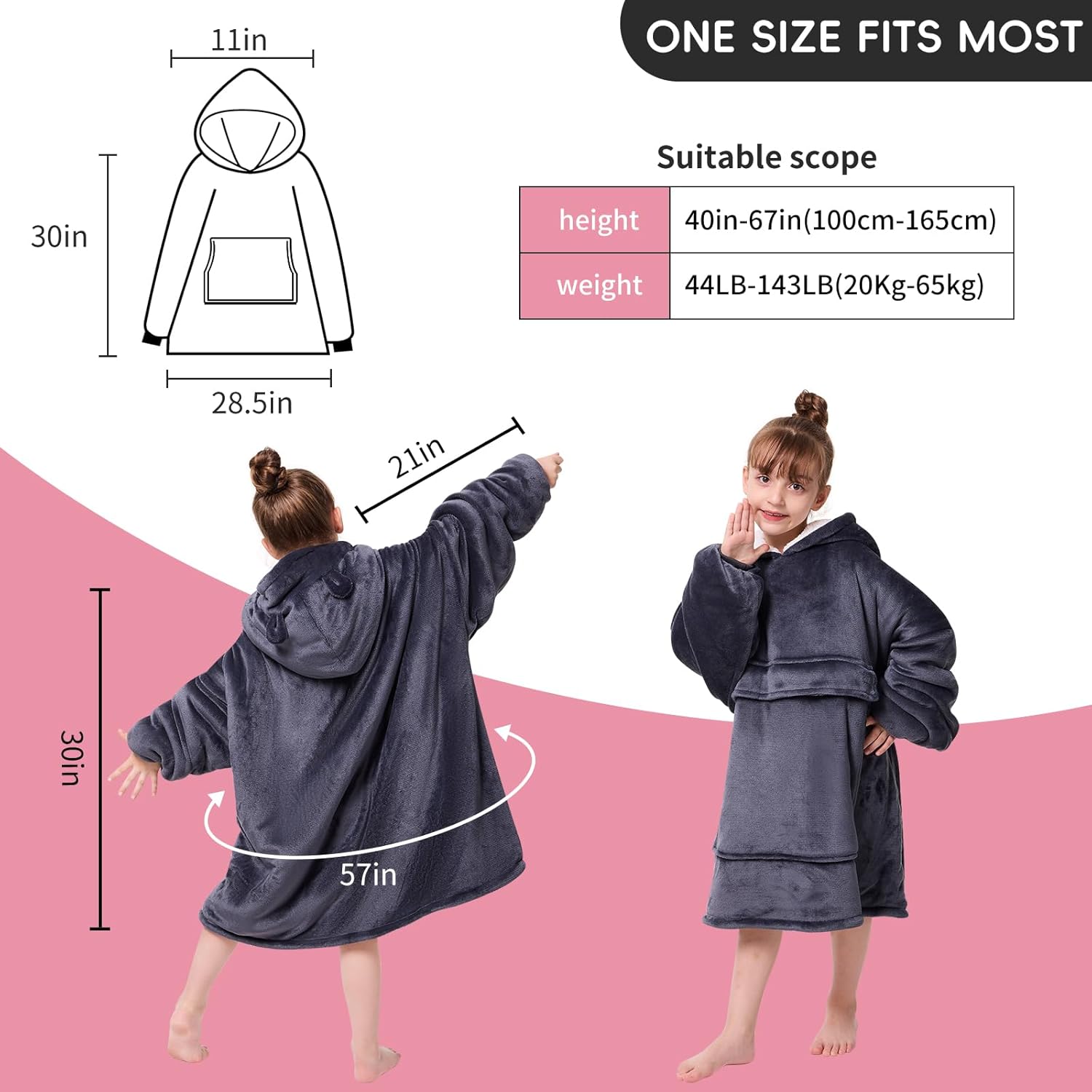 Yescool Wearable Blanket Hoodie for Kids