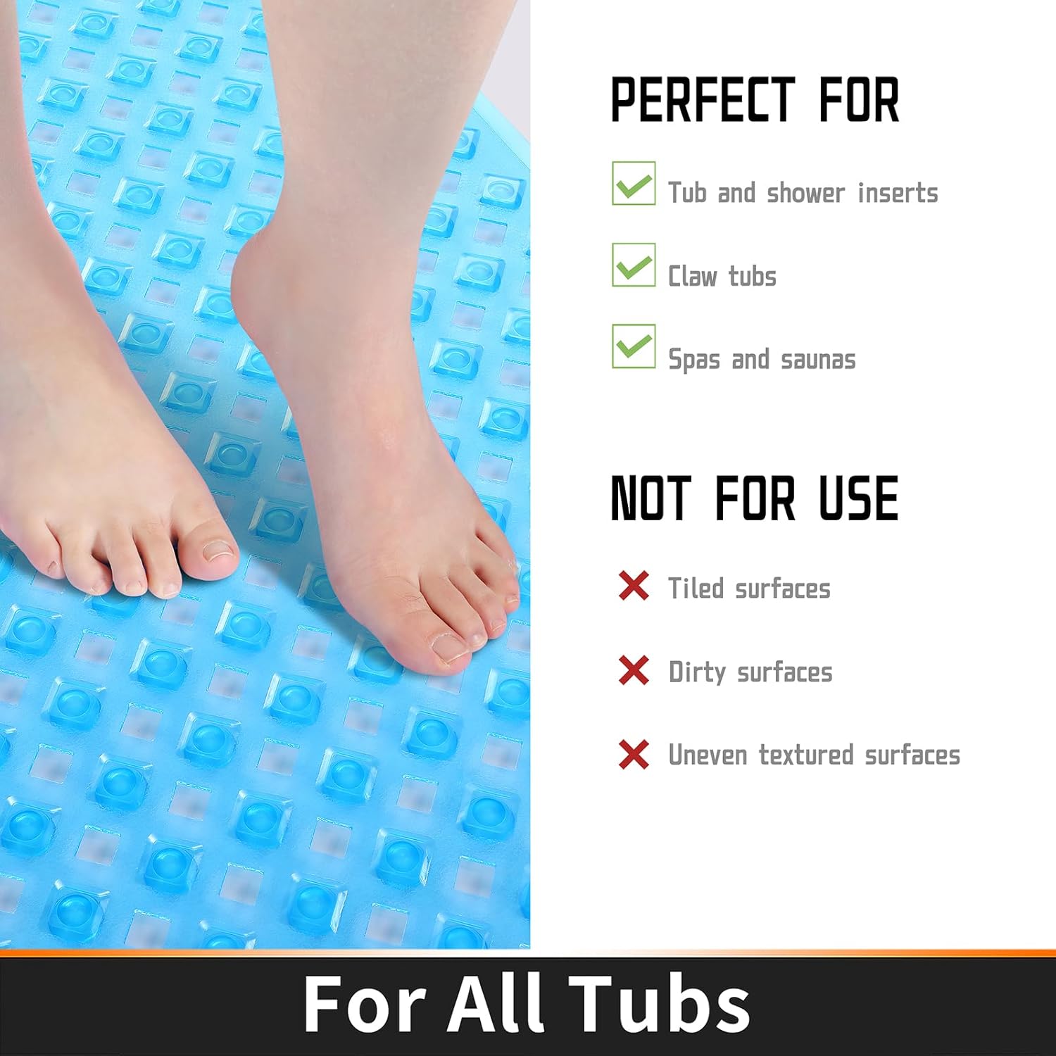 Yimobra Non-Slip Bathtub Mat with Suction Cups and Drain Holes