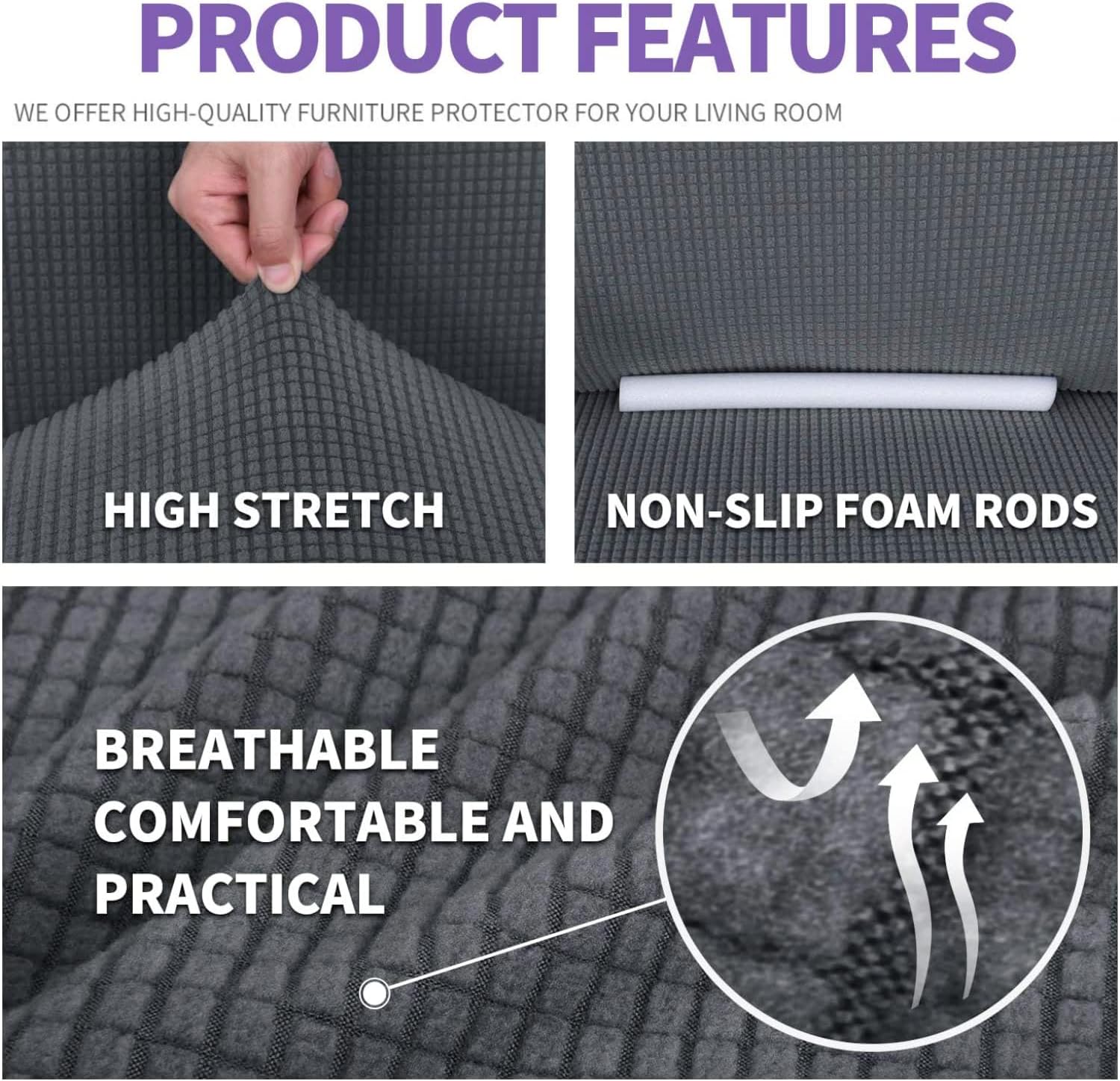 ZNSAYOTX Super Stretch Couch Cover Universal Fit for 3 Cushion Couch