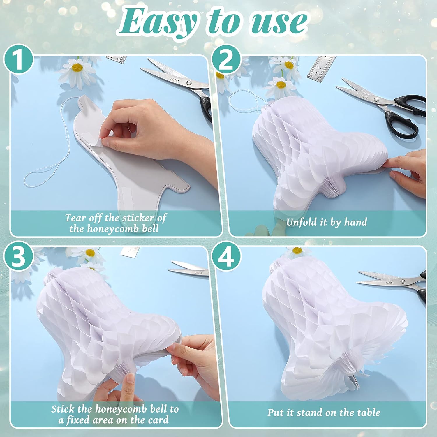 Leitee 12 Piece White Honeycomb Paper Bells
