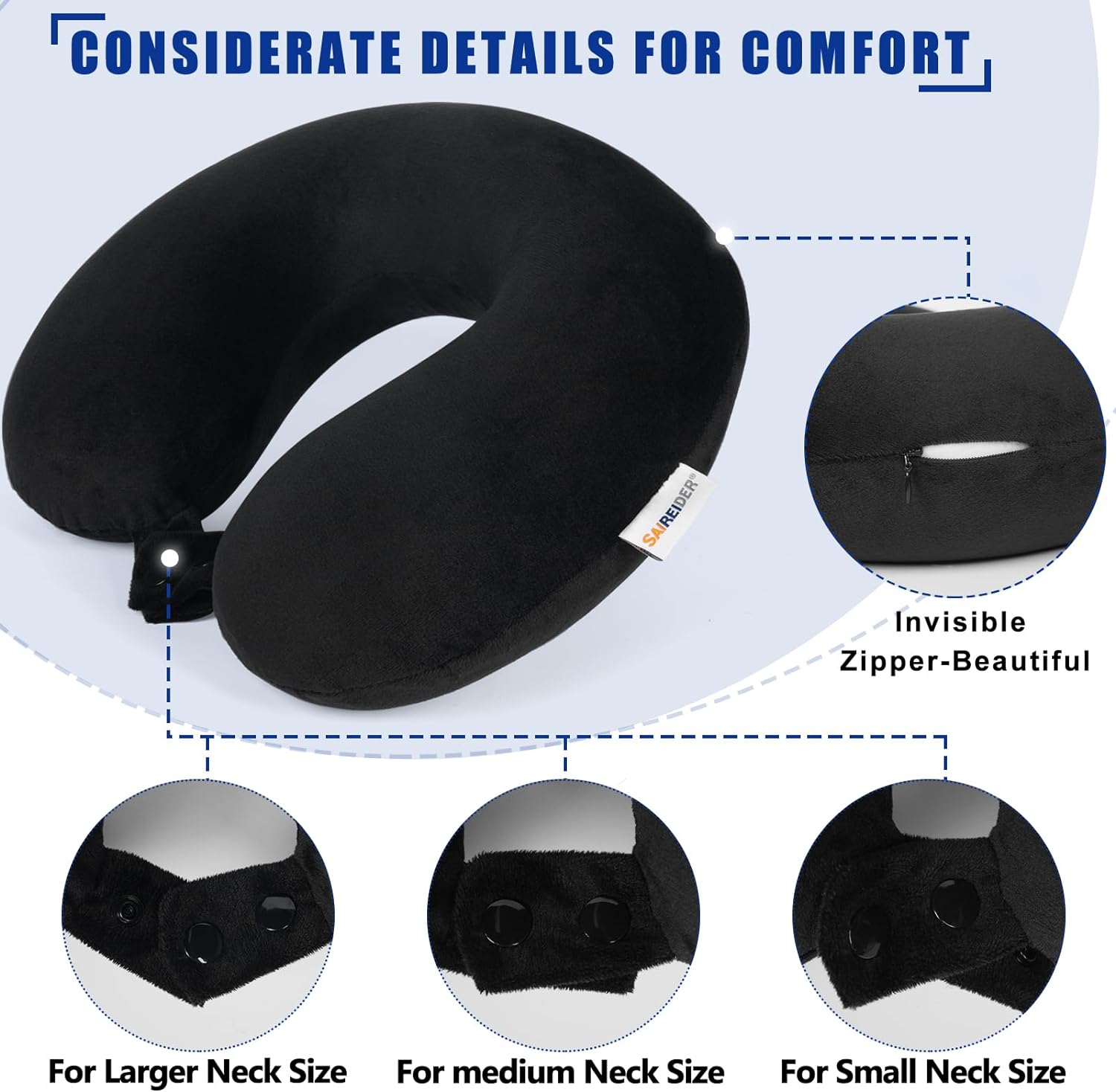 SAIREIDER Memory Foam Travel Pillow with Adjustable Cover