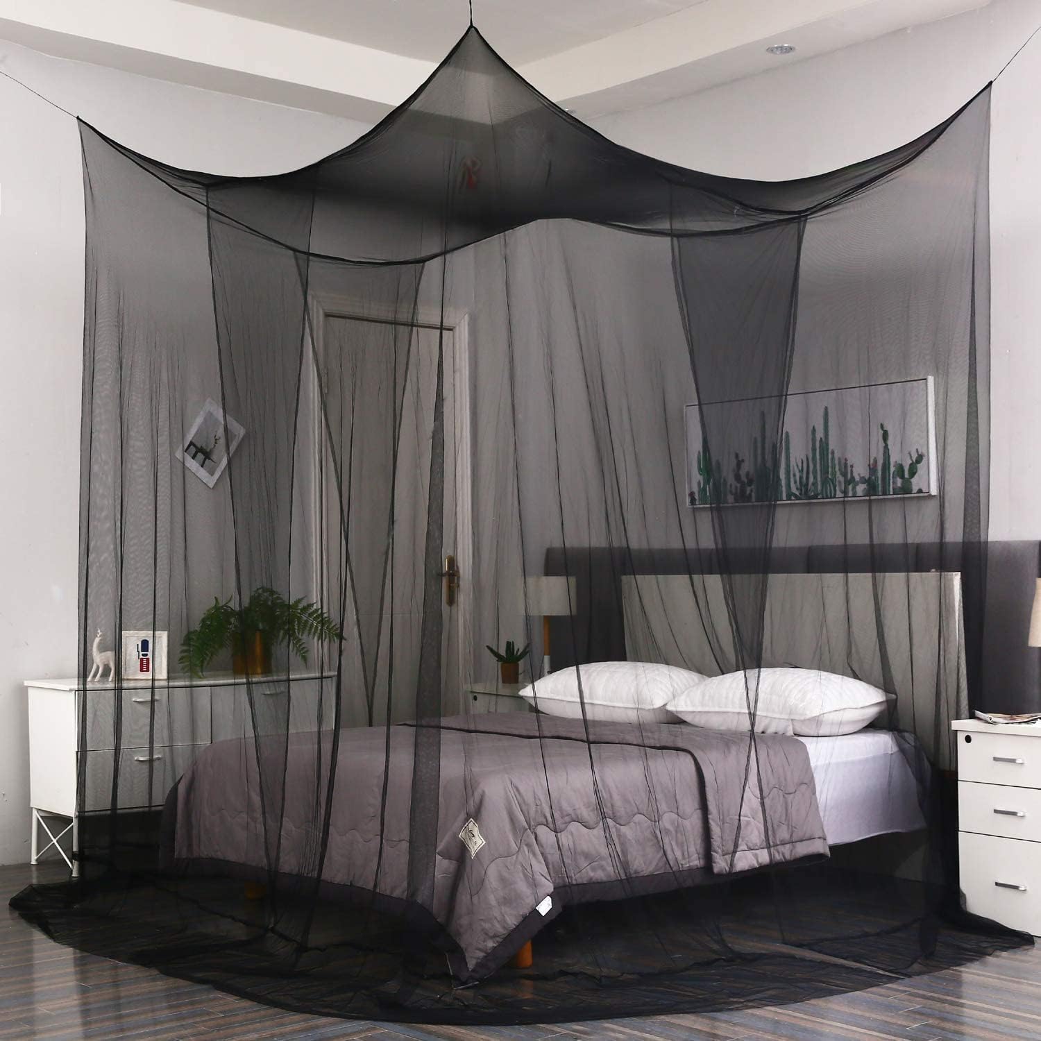 Mengersi Black Bed Canopy Curtains for Full Queen King Size Bed and Outdoor Use