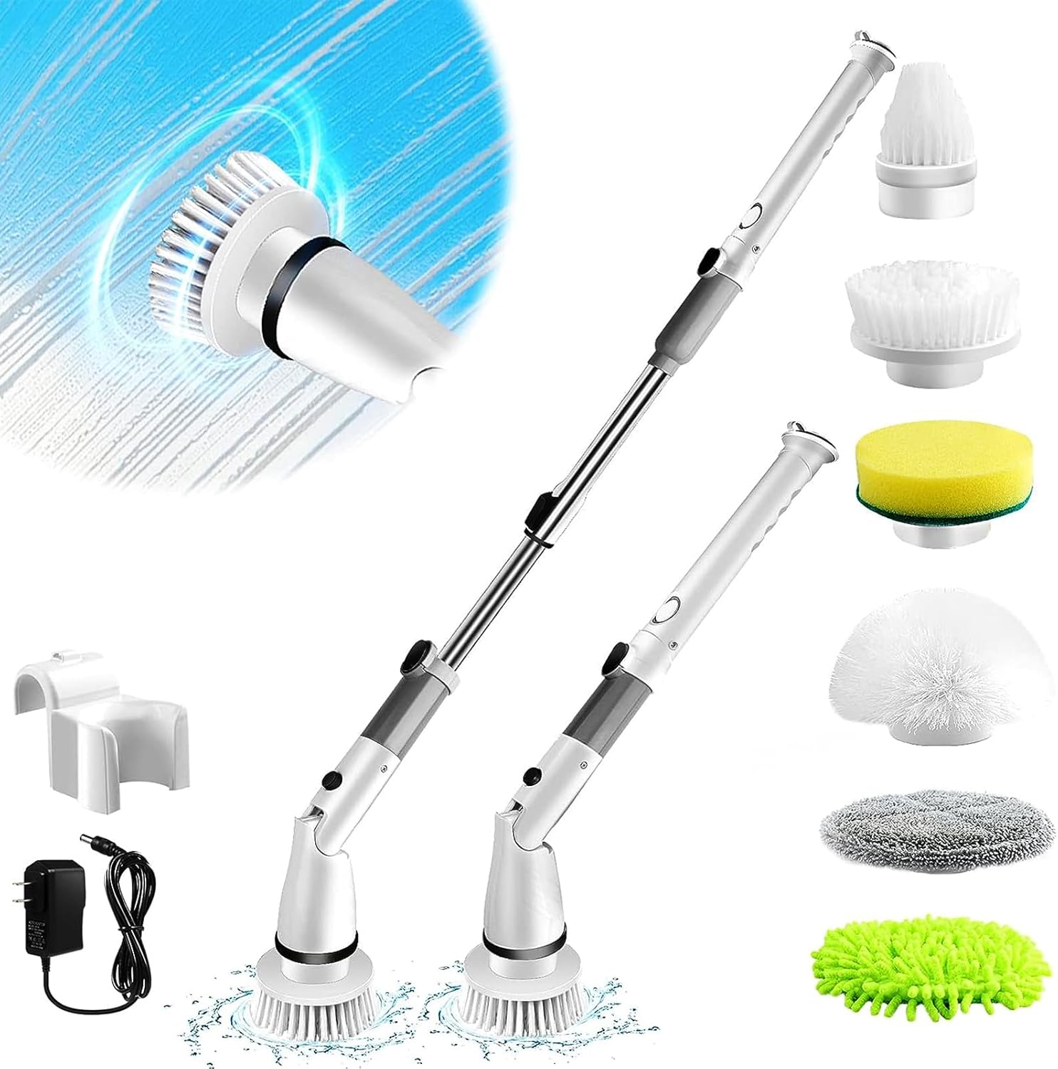 Electric Spin Scrubber with 6 Replaceable Heads and Adjustable Handle