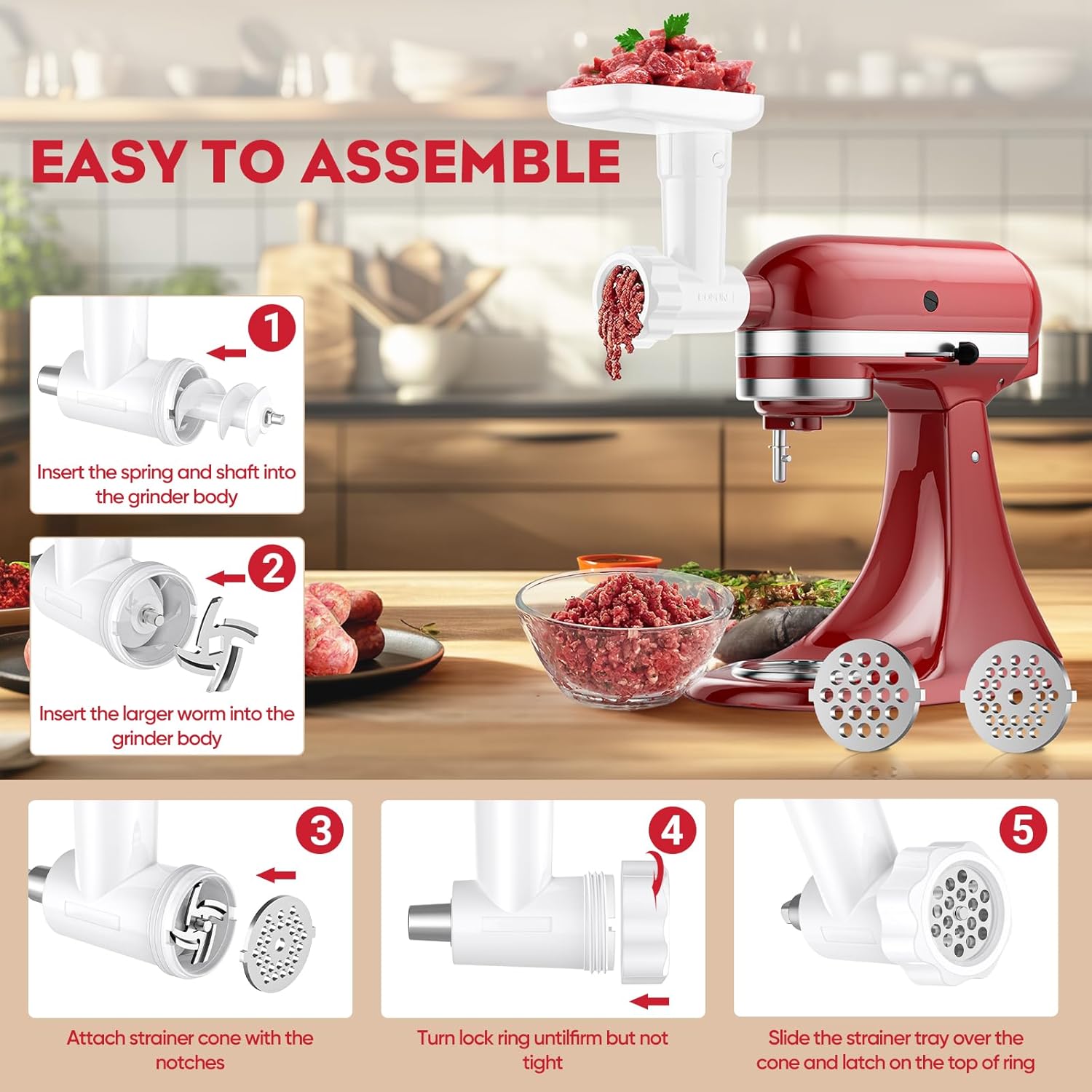 HOZODO Fruit Veg Strainer Meat Grinder for Kitchenaid Mixers