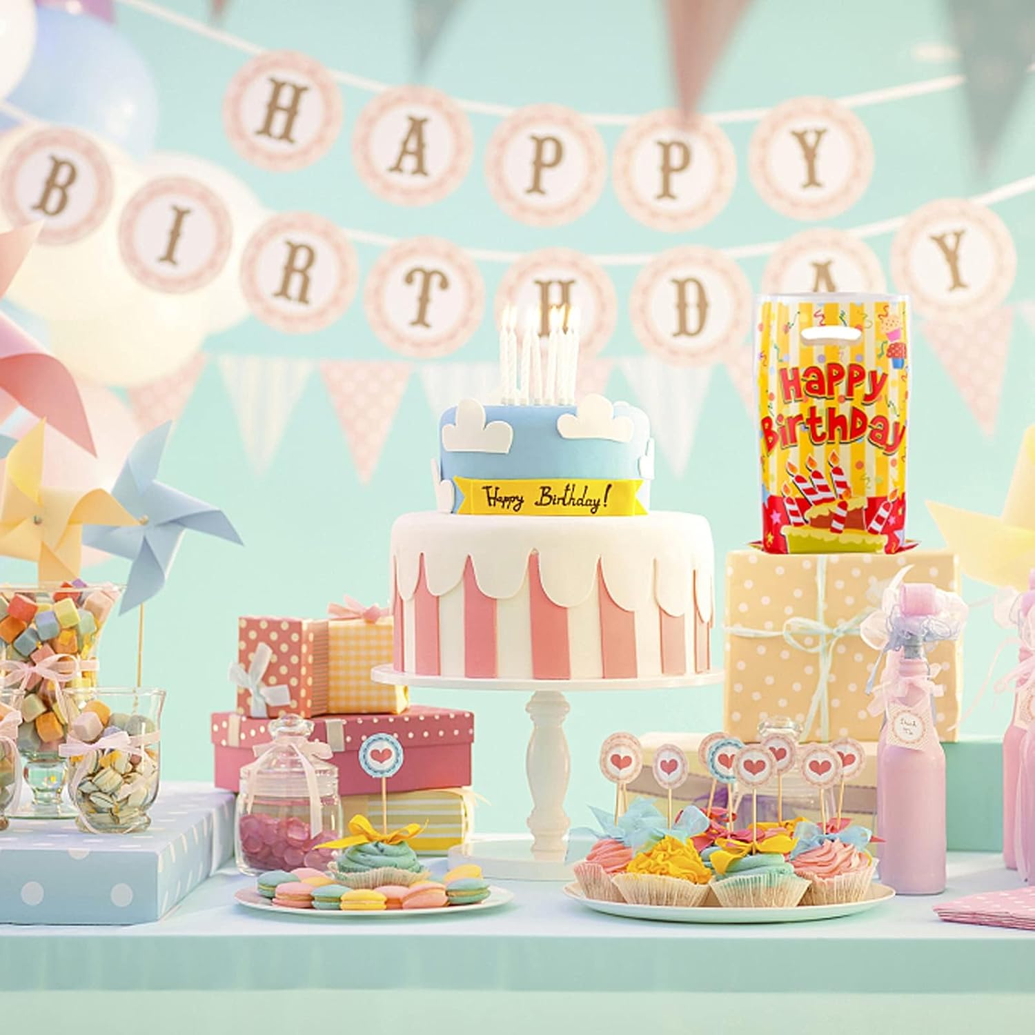 25 Pcs Kids Party Favors - Birthday Candy Bags with 5 Designs