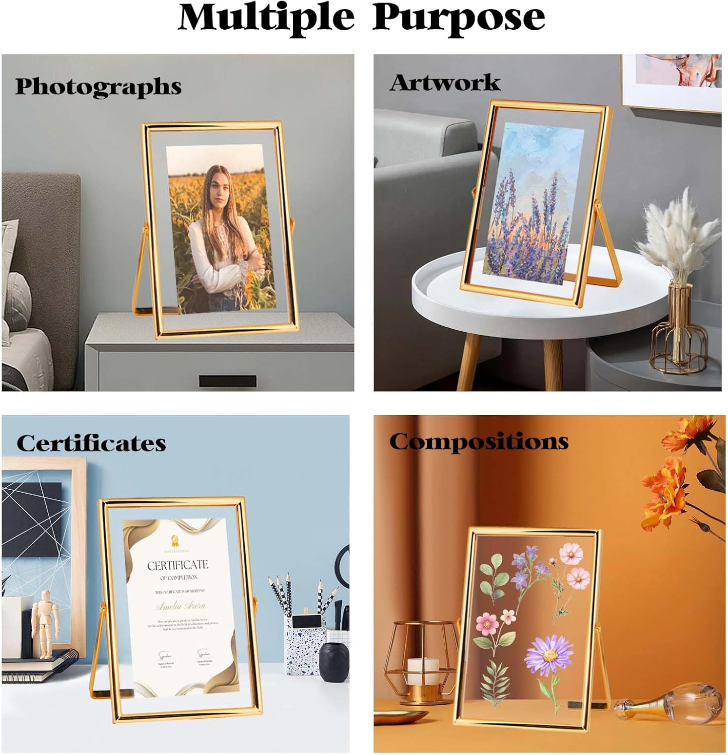 Xinkerco 5x7 Gold Floating Frame 2 Pack for 4x6 and 3x5 Photos