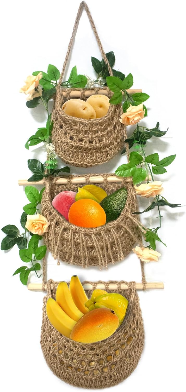 Handmade Jute Hanging Fruit Basket 3 Tier