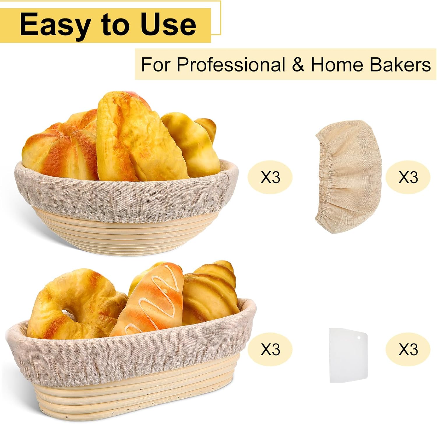 Geetery 6 Pack Bread Banneton Baskets with Liners and Dough Scraper