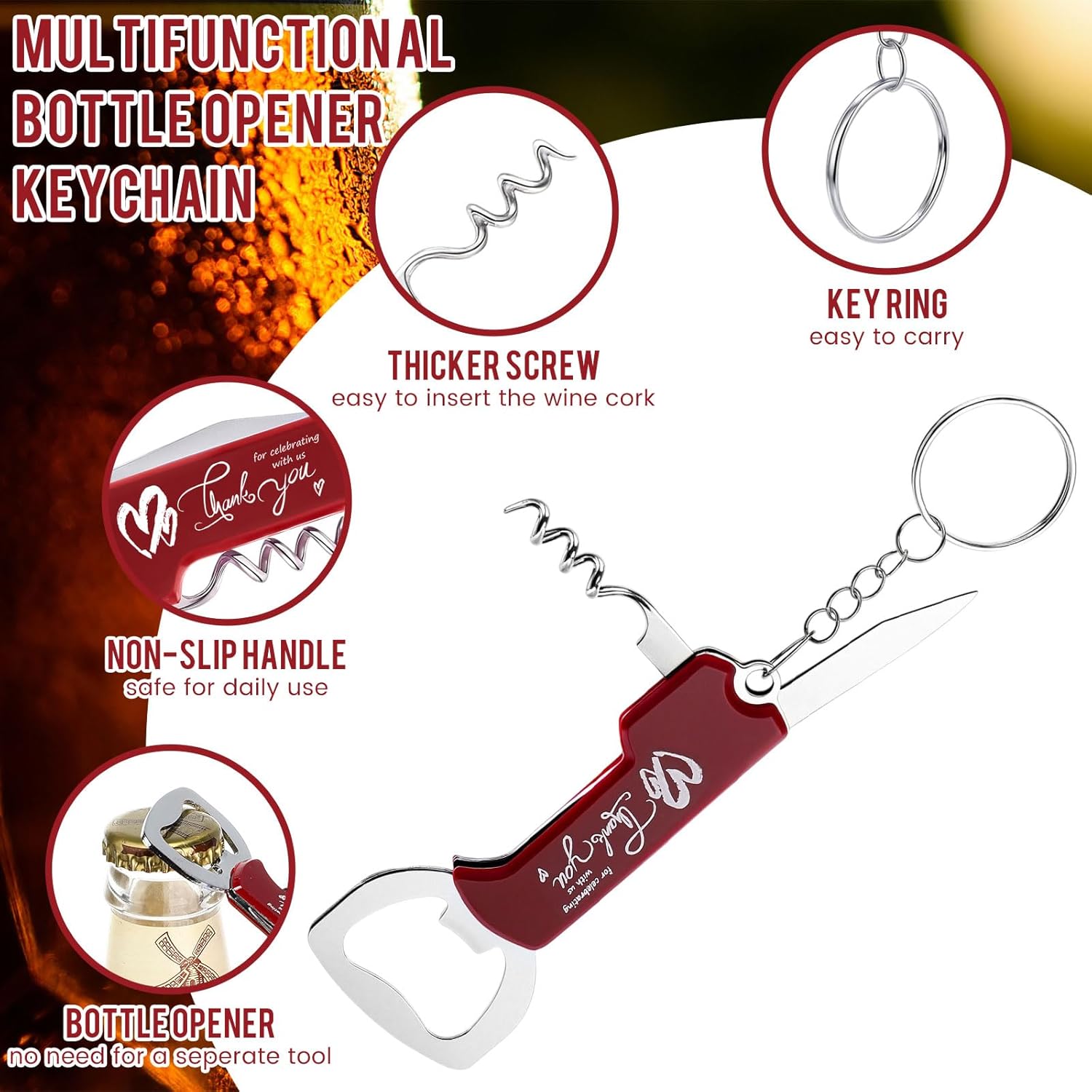 Vesici 24 Piece Wedding Favors Bottle Opener Keychains Set