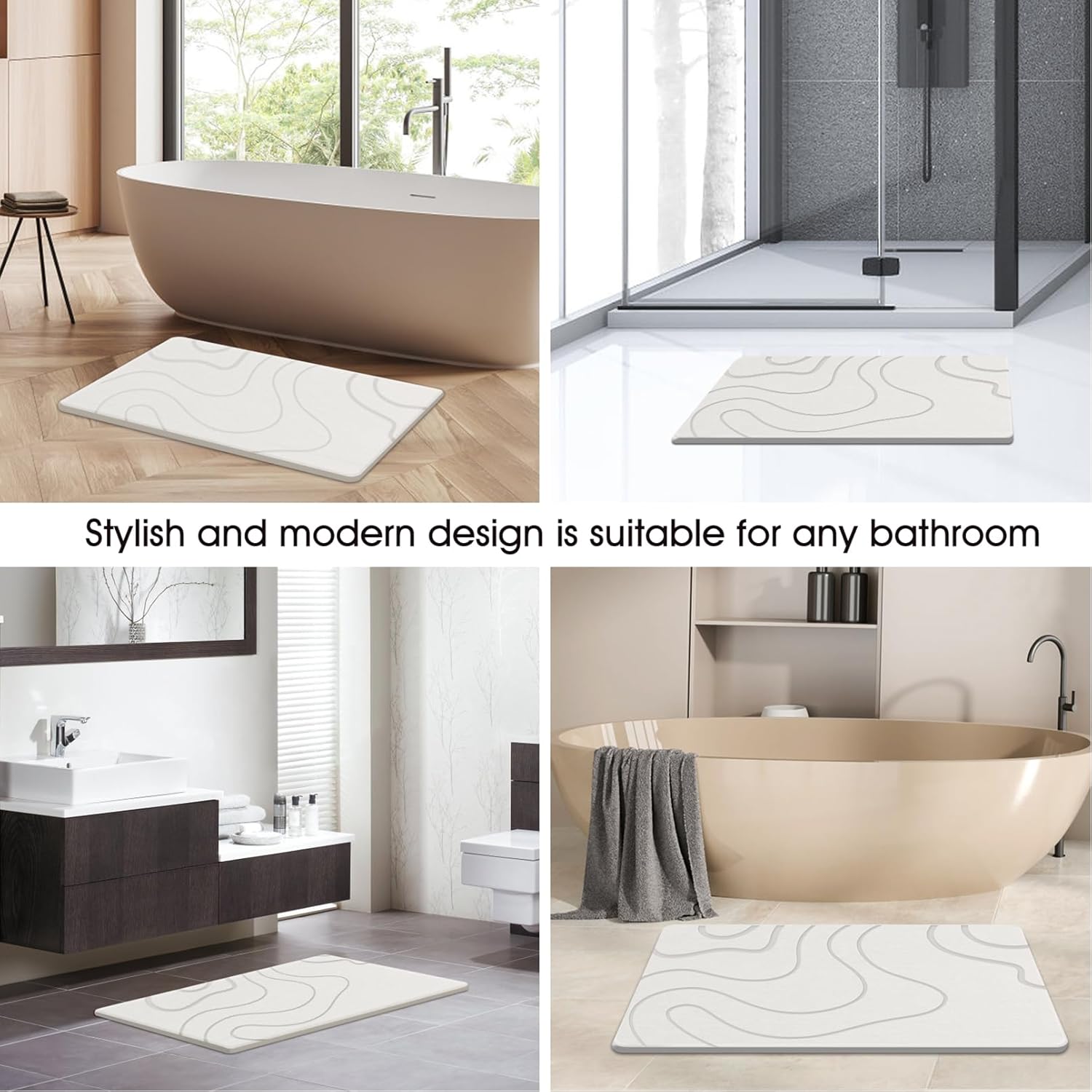 ZIKIBL Stone Bath Mat Non-Slip Durable 24x16 White