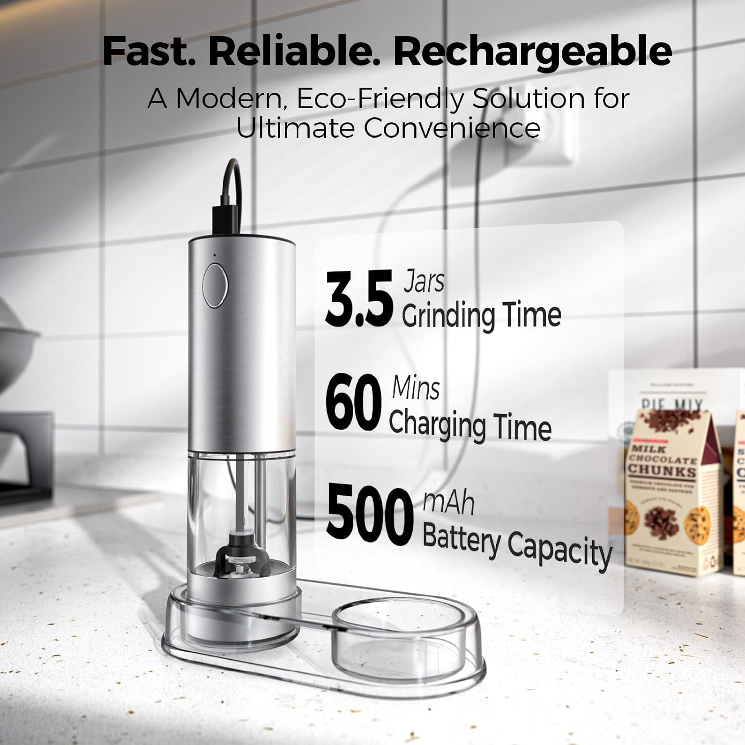 Larger Electric Salt and Pepper Grinder Set with Rechargeable Battery and Adjustable Coarseness