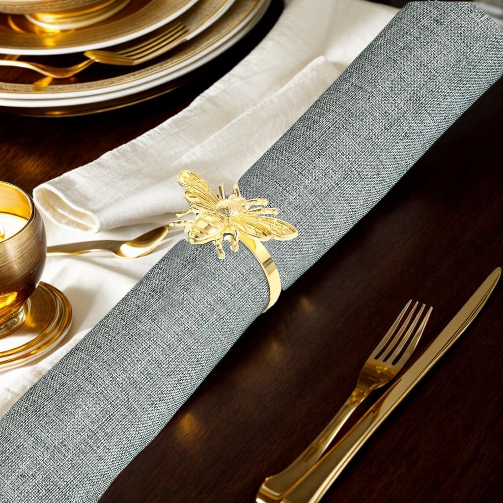 6pcs Gold Bee Napkin Rings Table Setting Decor
