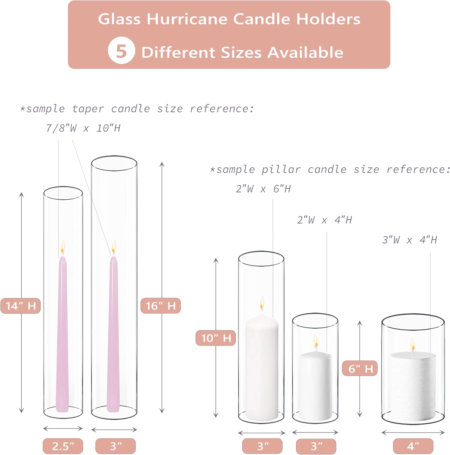 CYS EXCEL 6-Piece Clear Glass Hurricane Candle Holder