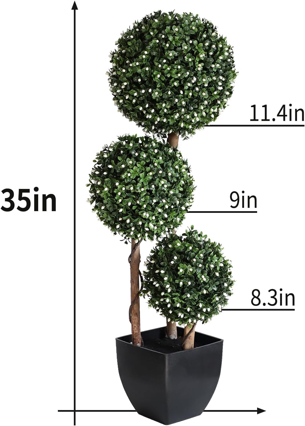 Momoplant 2 Pack 35 Inch Artificial Triple Topiary Ball White Plant