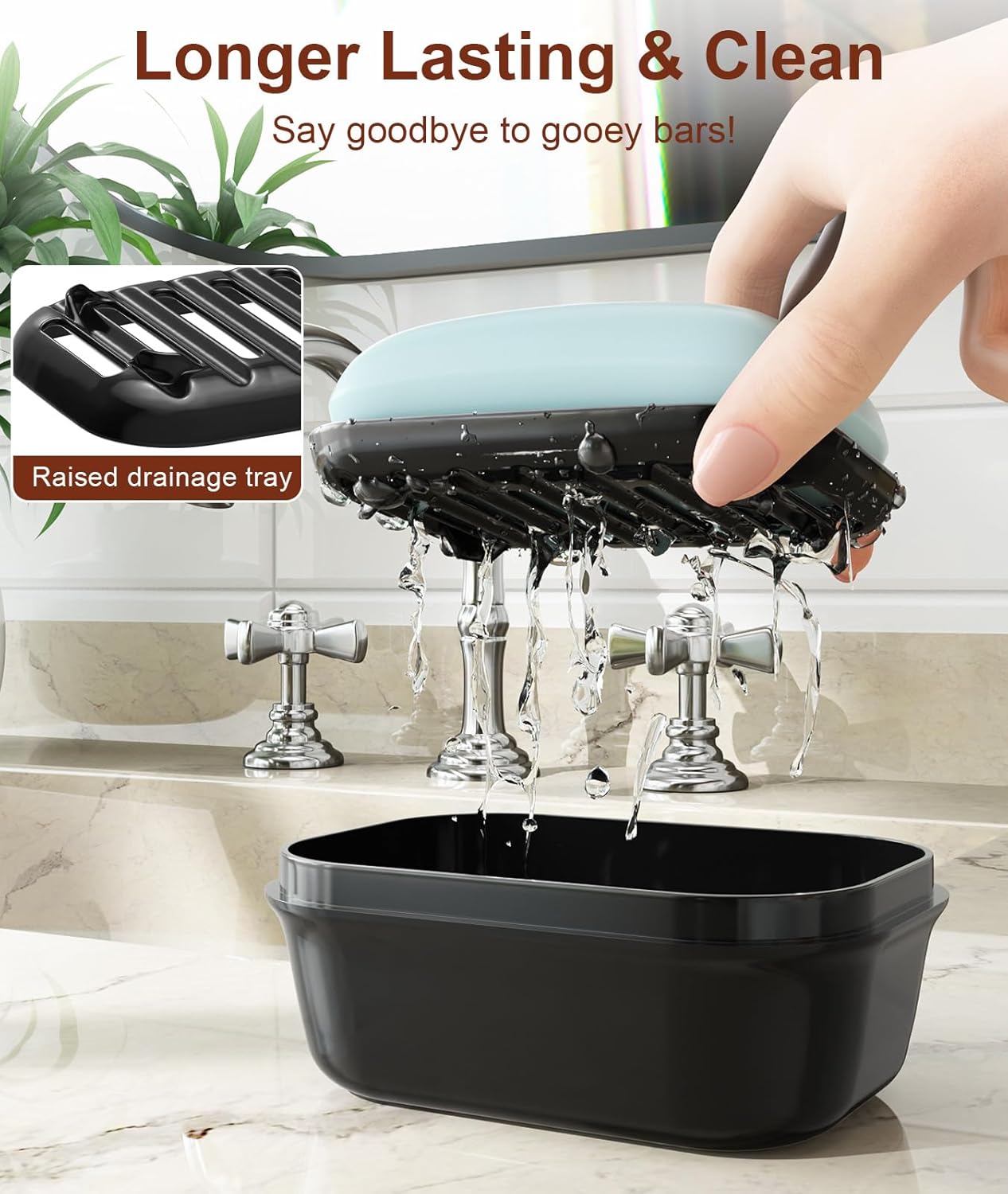 Quatish Leakproof Soap Dish with Lid and Draining Layer