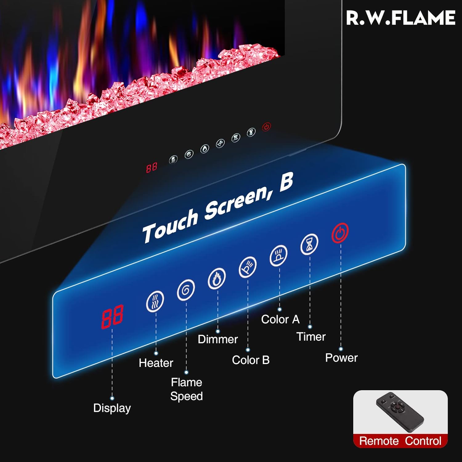 RWFLAME 50 Inch Electric Fireplace with Touch Screen and Remote Control