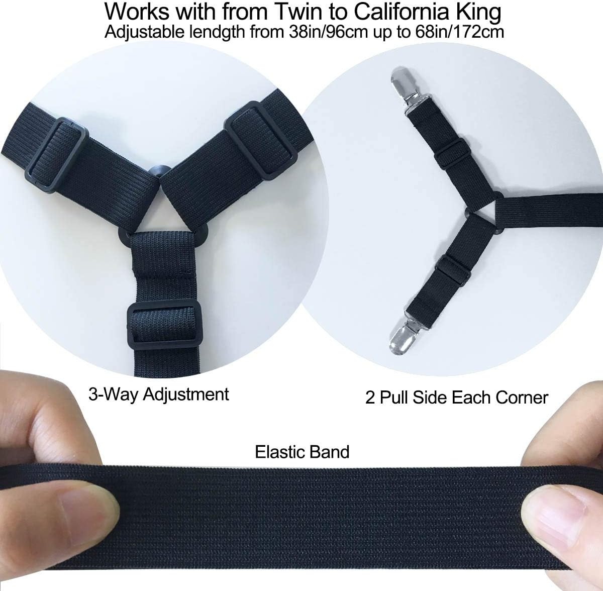 Adjustable Bed Sheet Straps 2Pcs Set Black