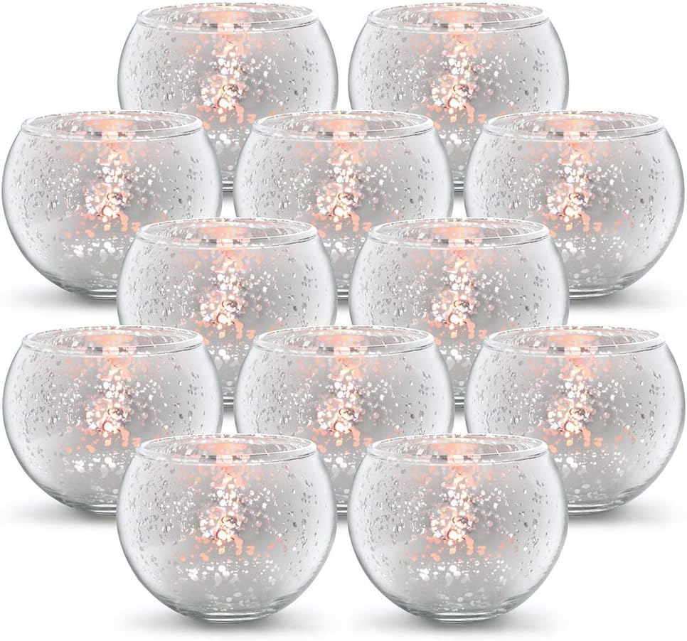Volens Round Silver Votive Candle Holders Set of 12