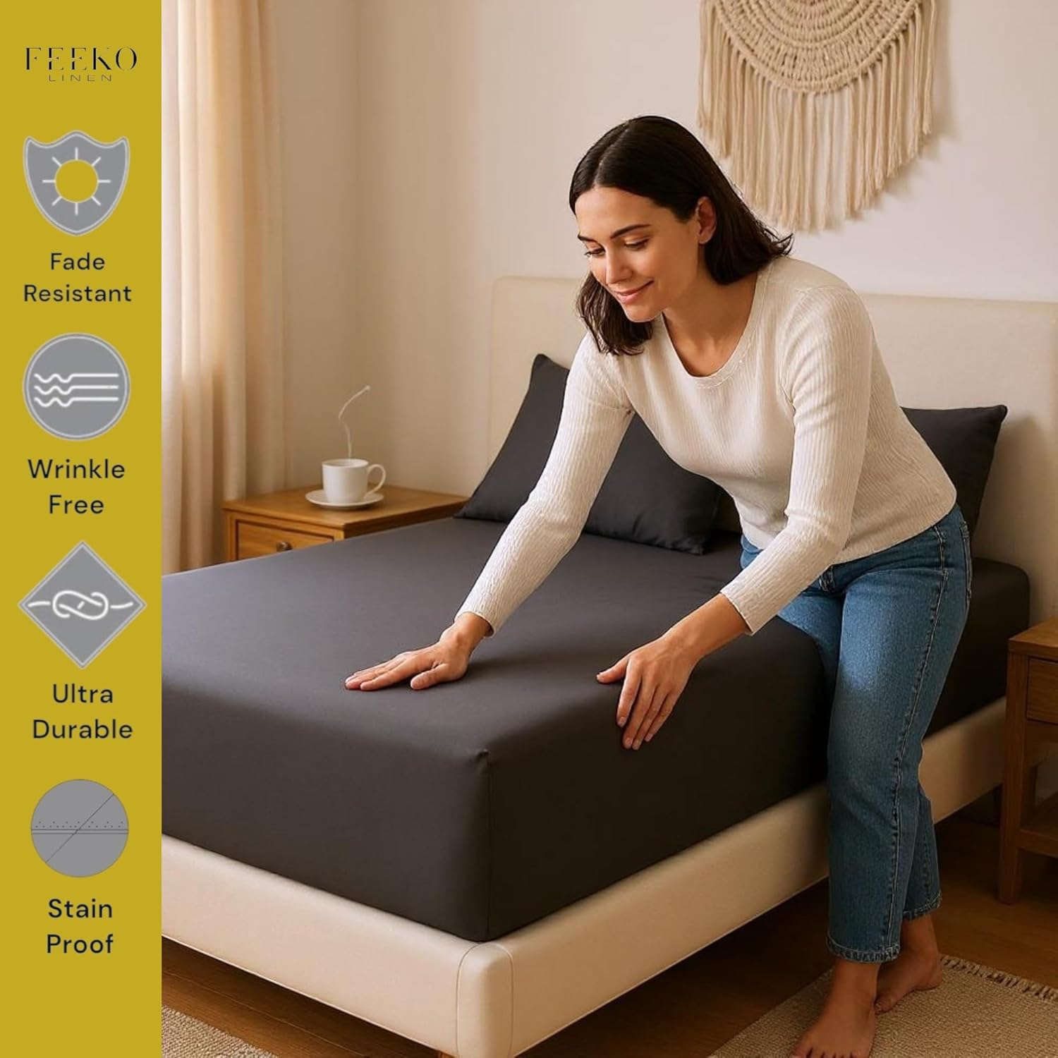 Cal King 4 Piece Microfiber Sheet Set - Dark Grey Luxury Bedding
