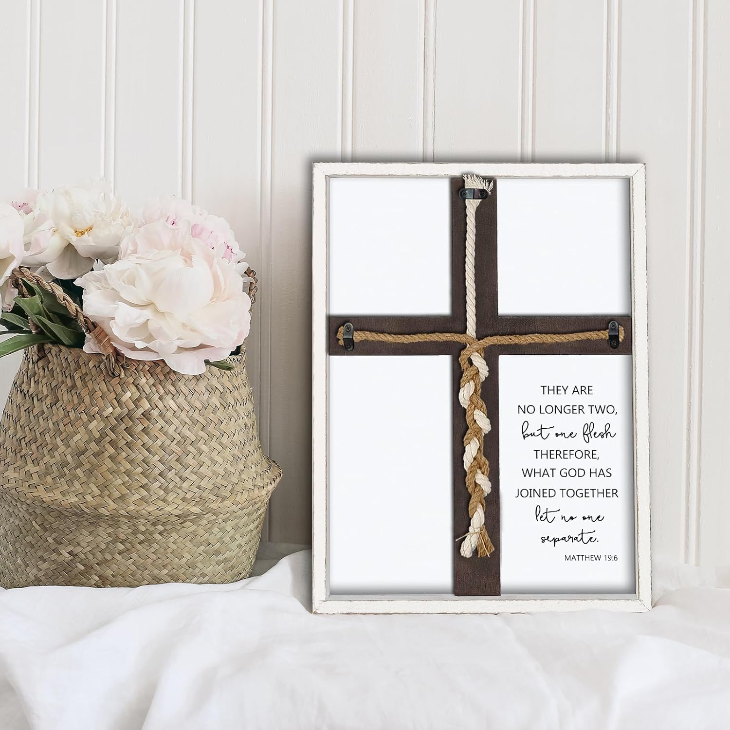 Matthew 196 Unity Cross Wedding Sign Wall Decor White
