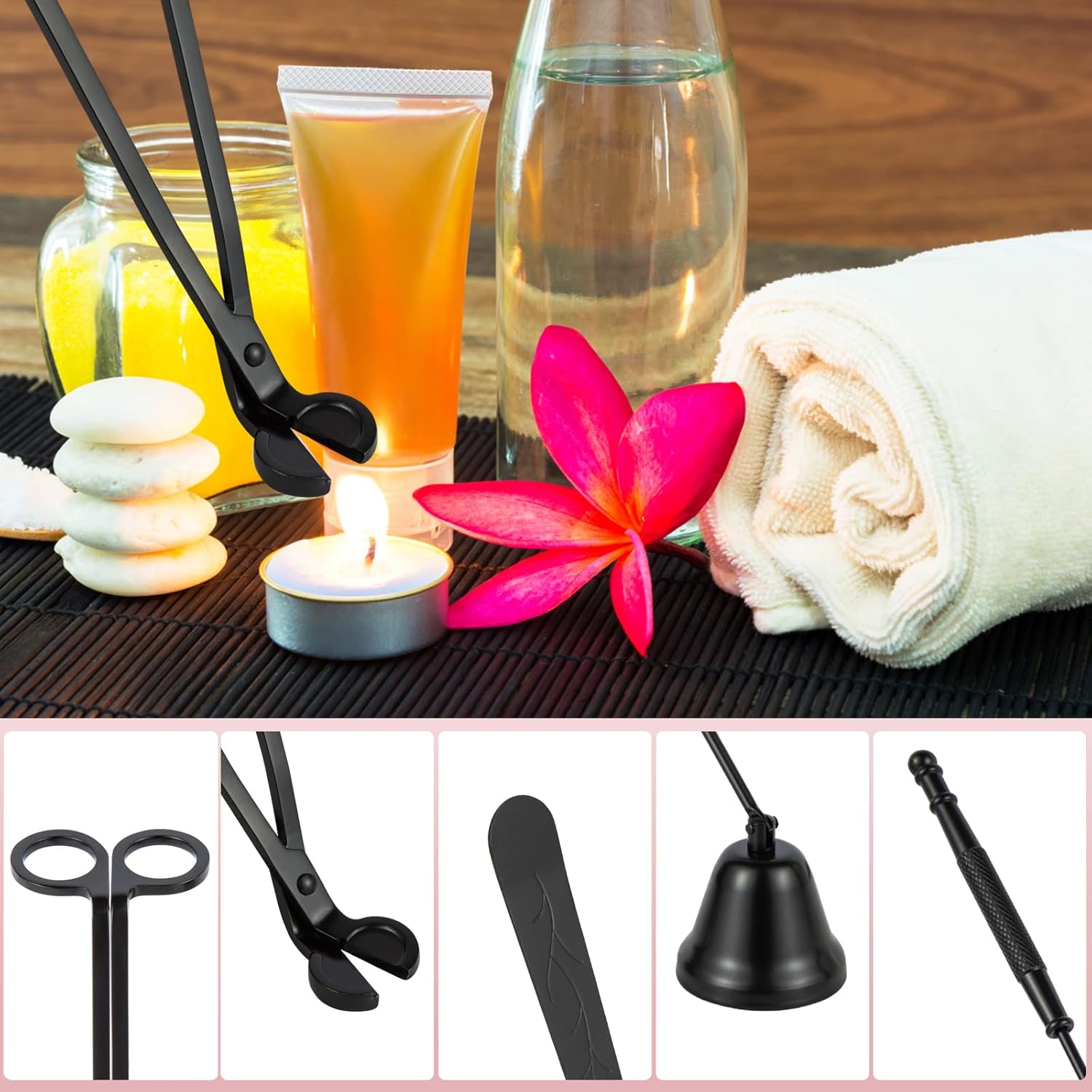 Calary 3 in 1 Candle Care Kit with Snuffer Trimmer and Dipper Black